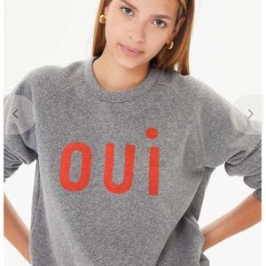 Clare V for Gray Sweatshirt with Red 'Oui' Print